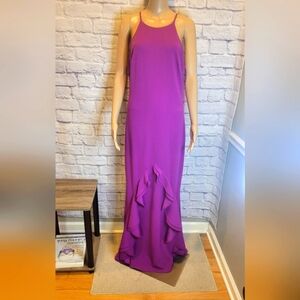 Belle Badgley Mischka Amanda Orchid Cascading Ruffle Dress Size 10